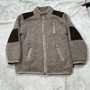 Laundromat 100% Wool Full Zip Jacket Mens M Gray Fleece Lined Elbow Patches